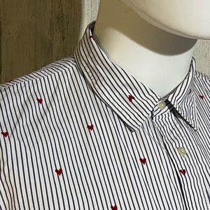 Scotch and Soda • Men’s Casual Button Down • Hearts and Pinstripes • Medium
